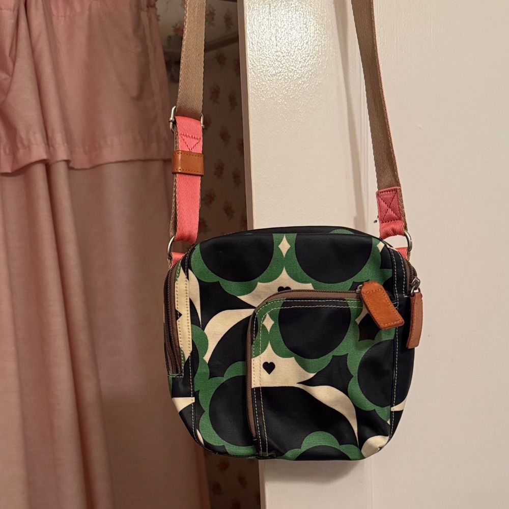 Orla Kiely Black and Green Patterned Crossbody Bag
